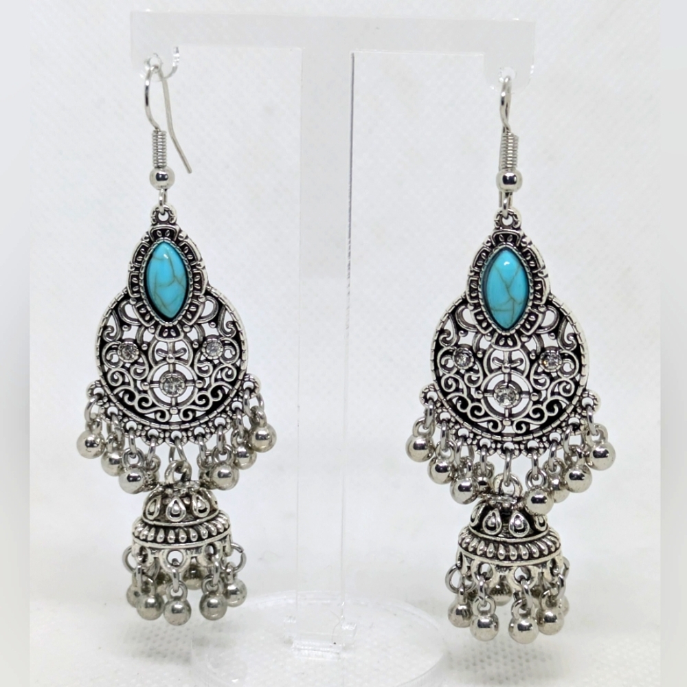 NWOT Bohemian Gypsy Silver Tone Chandelier Dangle Earrings Summer Festival